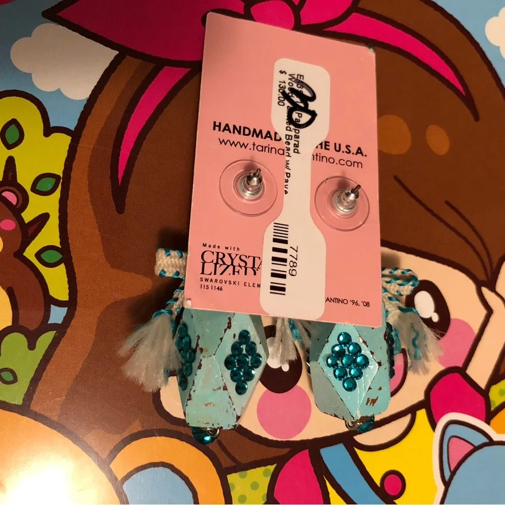 Tilt-a-Whirl Midnight CiRcUs ribbon Swarovski crystals wood beads earrings
